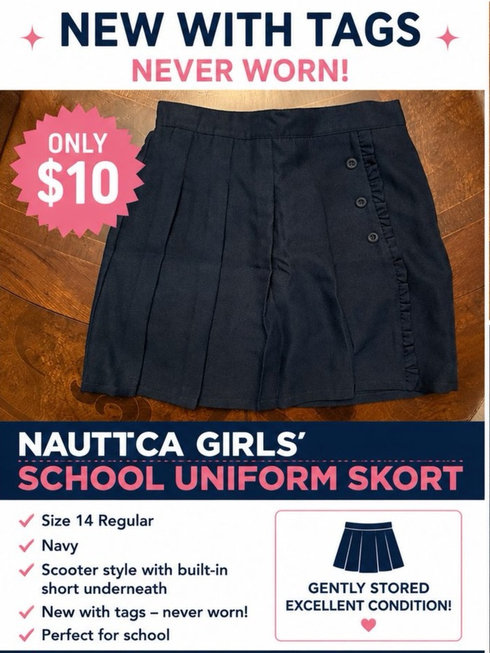 Nautica Girls Navy School Uniform Skort